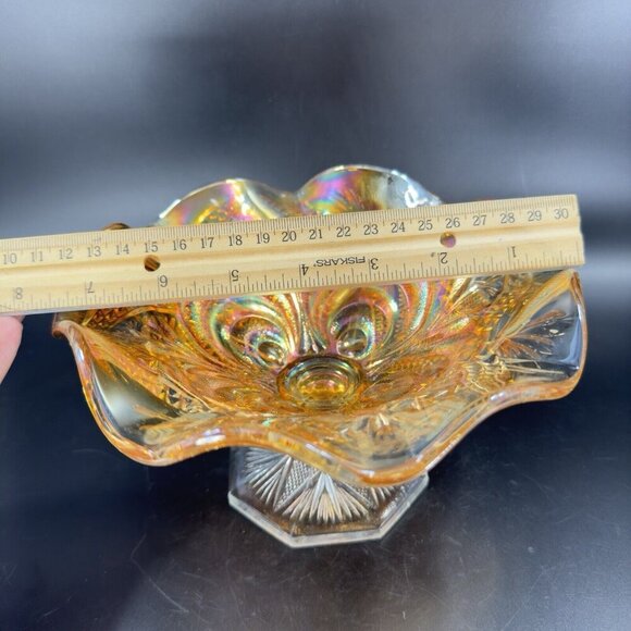 Imperial Glass Iridescent Marigold Carnival Glass Ruffled Footed Bowl Dish VTG - Picture 4 of 16